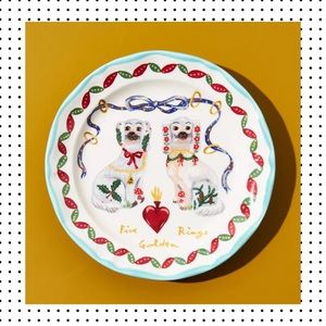 NWT Anthro x Nathalie Lete - Twelve Days of Christmas Dessert Plate GOLDEN RINGS